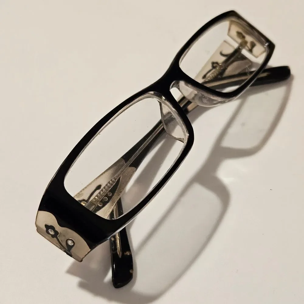 Vintage Black and Rhinestone Rectangular Glasses